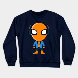 hero in orange and blue costume using headphones Crewneck Sweatshirt